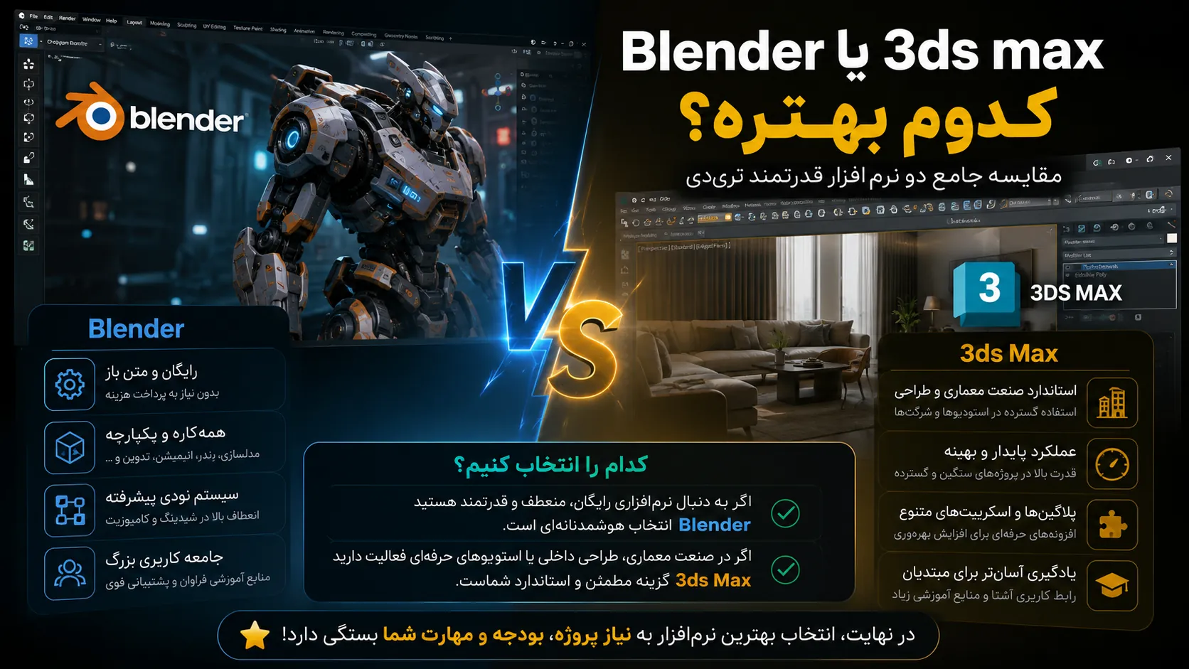 بلندر یا تری دی مکس؟ کدوم بهتره؟ 3 تفاوت مهم