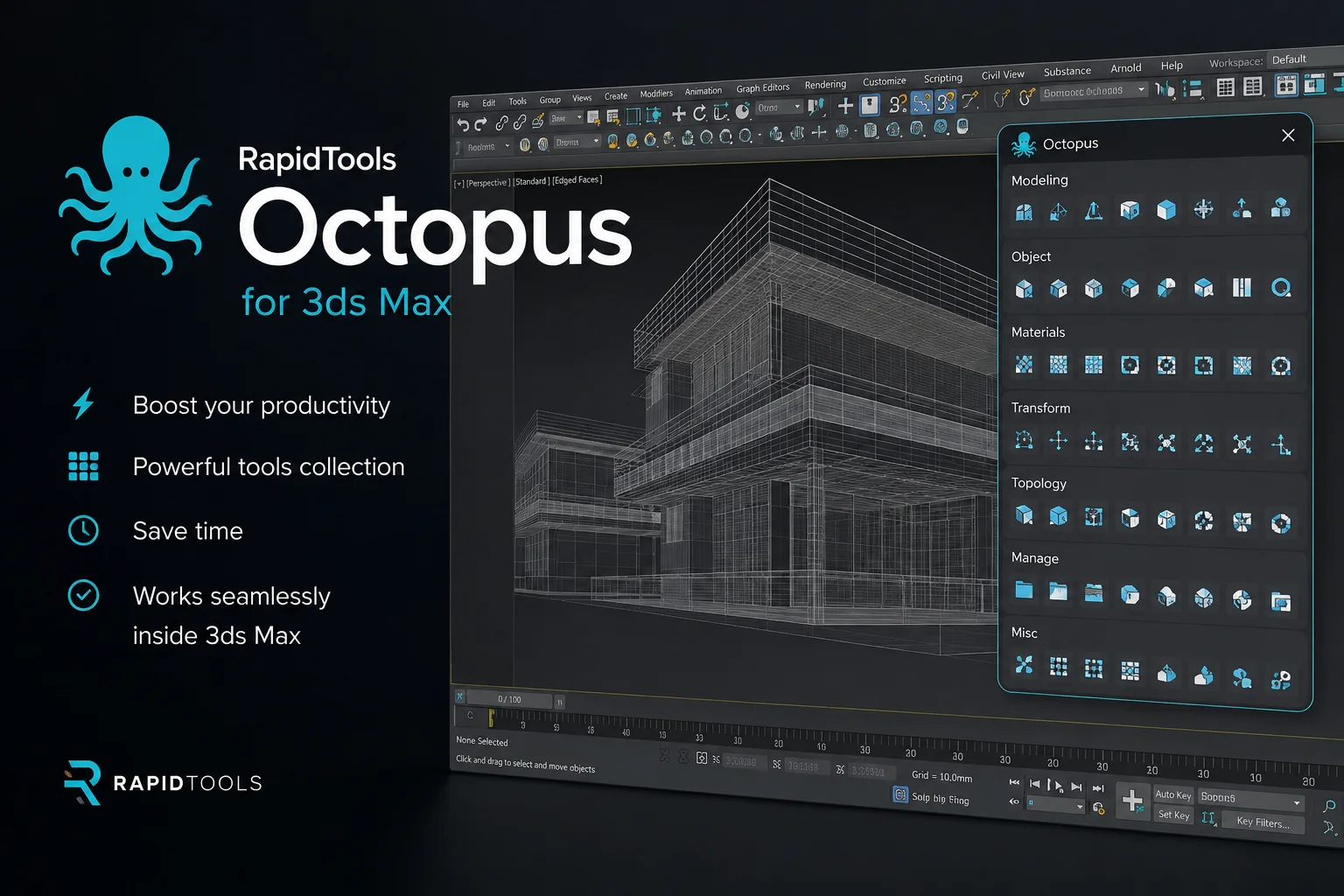 دانلود RapidTools - Octopus 3.16 برای تری دی مکس 2016-2026
